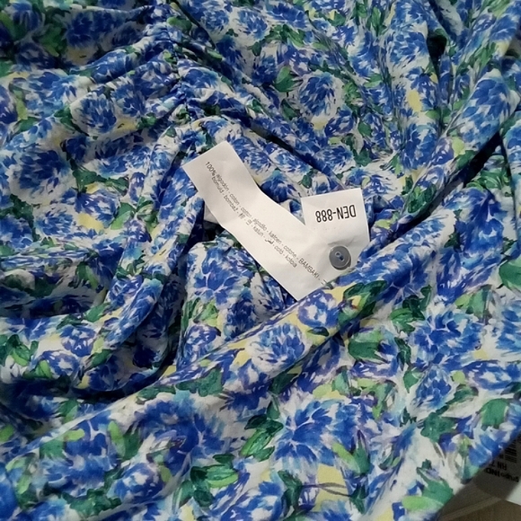 ZARA🐞Ruched Blue Floral Cotton Long Sleeve Blouse Sz: S - Picture 8 of 12